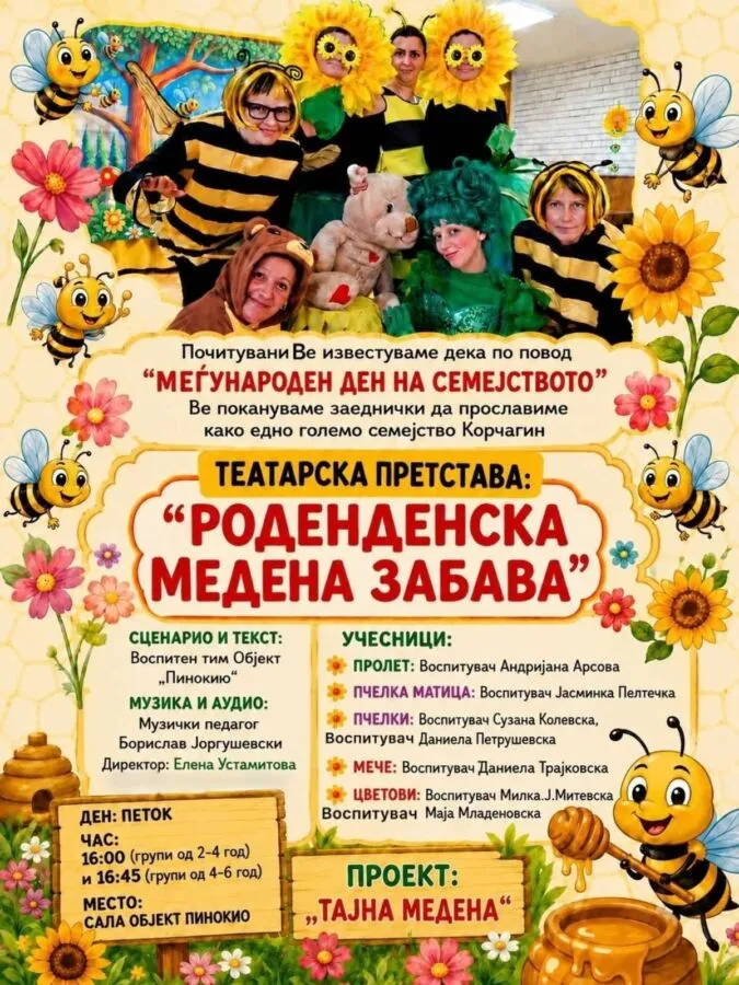 Објект Пинокио Ве кани на театарската претстава Роденденска медена забава 12 05 2026 Објект Пинокио Ве кани на театарската претстава Роденденска медена забава 12 05 2026